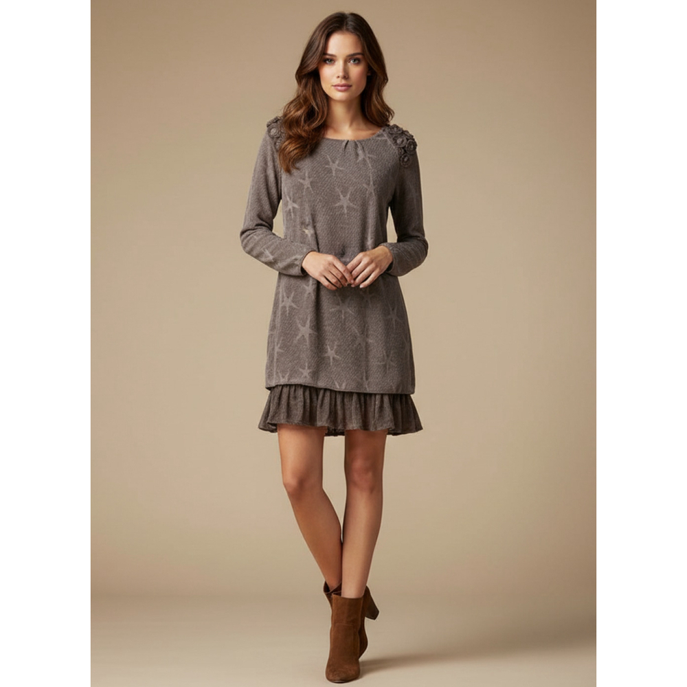 Seduzione Brown Star Mohair Blend Midi Dress Size L
